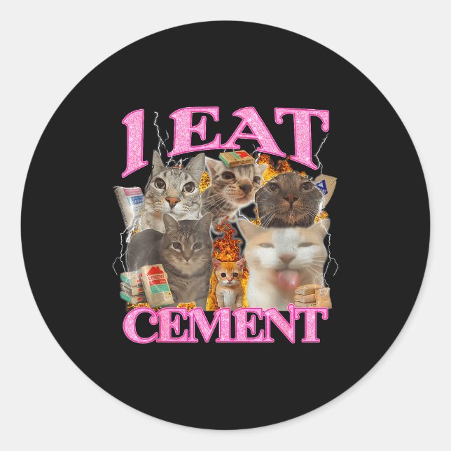 Adesivo Redondo Funny Cat Meme I Eat Cement Japanese Quote Animal  (Frente)