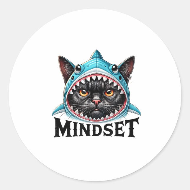 Adesivo Redondo Funny Cat, Mindset Motivational Saying, Shark  (Frente)