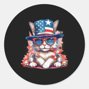 Adesivo Redondo Funny Cat Patriótica Eua Flag American 4 De Julho