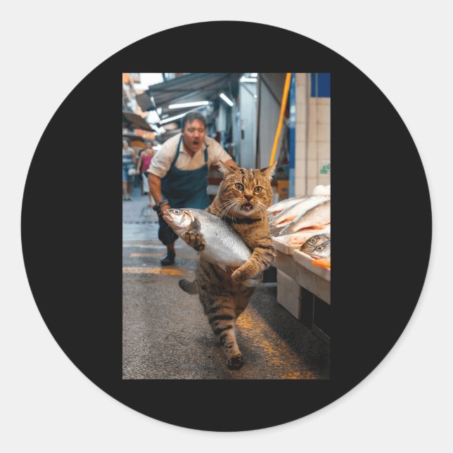 Adesivo Redondo Funny Cat Stealing Fi-shirt  (Frente)