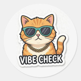 Adesivo Redondo Funny Cat Vibe Check Sticker Cute Aesthetic