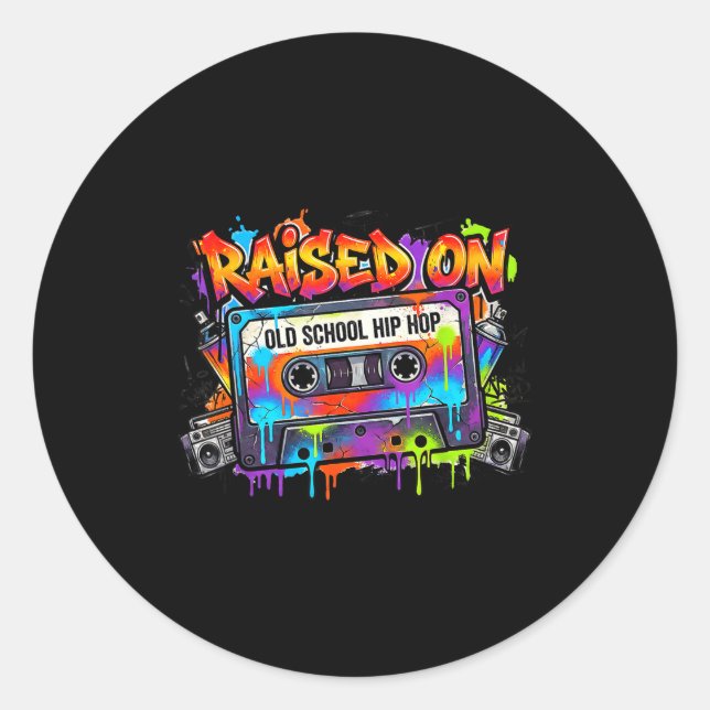 Adesivo Redondo Funny Cette Graffiti 80s 90s Raised On Old School  (Frente)