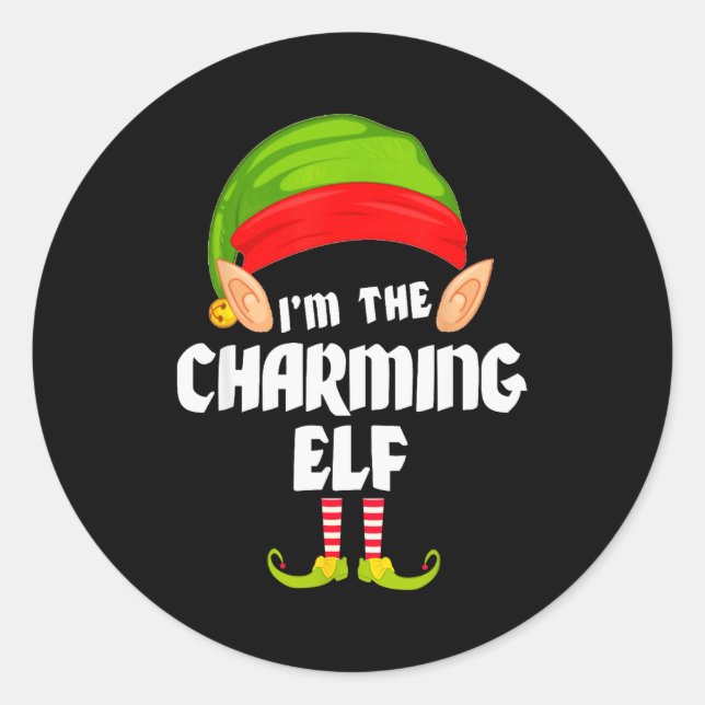 Adesivo Redondo Funny Charming Elf Matching Family Group Pj Christ (Frente)