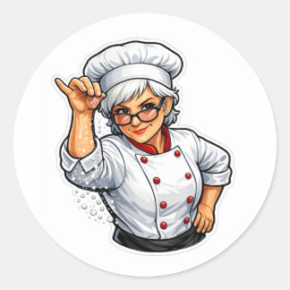 Adesivo Redondo funny chef woman salt bae cooking sticker