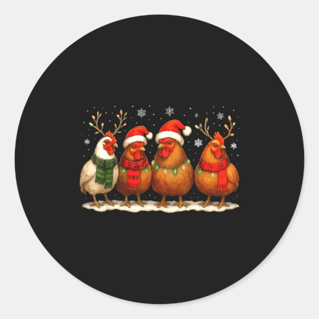 Adesivo Redondo Funny Chicken Christmas Lights Farm Animal Cute Xm (Frente)