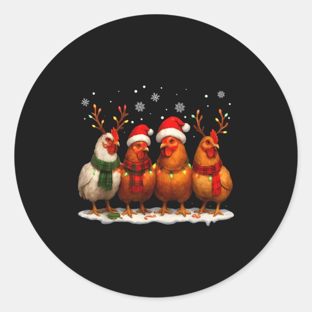 Adesivo Redondo Funny Chicken Christmas Lights Farm Animal Cute Xm (Frente)