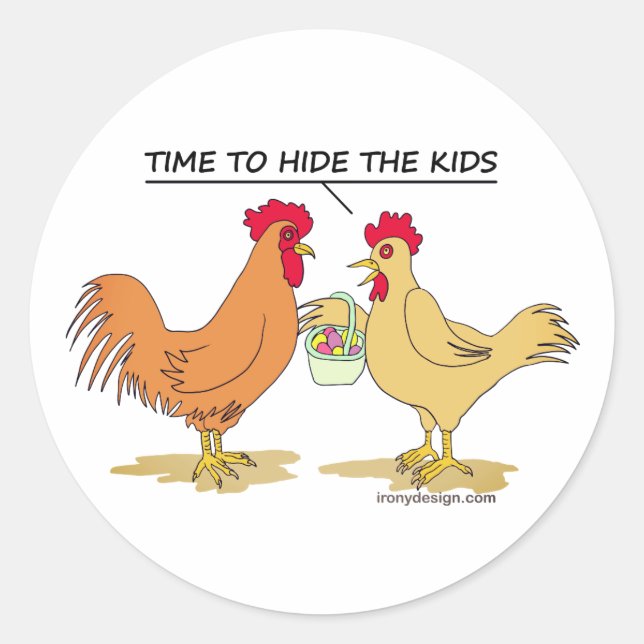 Adesivo Redondo Funny Chicken Easter Egg Hunt Round Sticker (Frente)