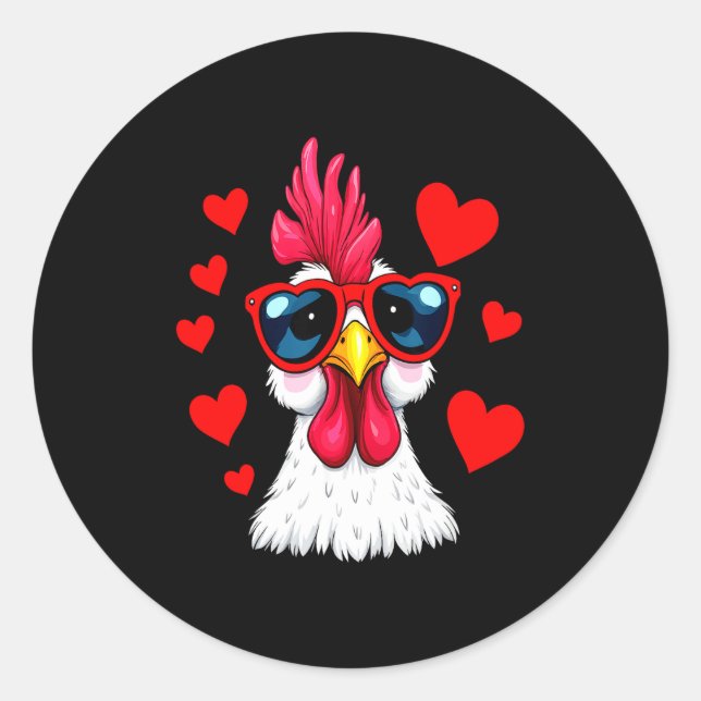 Adesivo Redondo Funny Chicken Valentines Day Heart Chicken Couple  (Frente)
