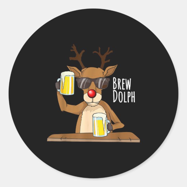 Adesivo Redondo Funny Christmas Alcohol Shirt. Brew Dolph Beer Dri (Frente)