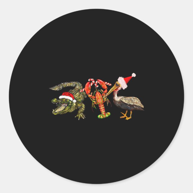 Adesivo Redondo Funny Christmas Alligator Pelican Crawfish Holiday (Frente)
