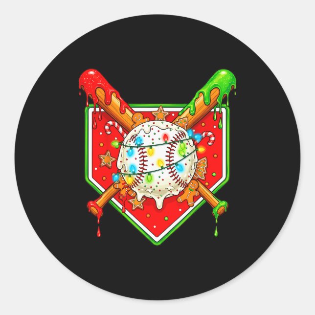 Adesivo Redondo Funny Christmas Baseball Ice Cream Drip Men Women  (Frente)