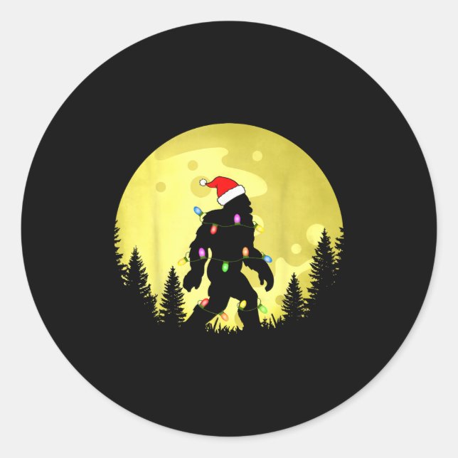 Adesivo Redondo Funny Christmas Bigfoot Santa Hat Moon Sasquatch M (Frente)