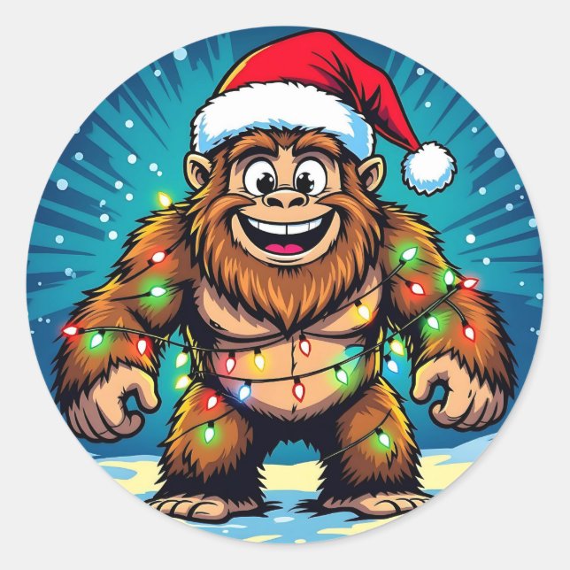 Adesivo Redondo Funny Christmas Bigfoot Sasquatch (Frente)
