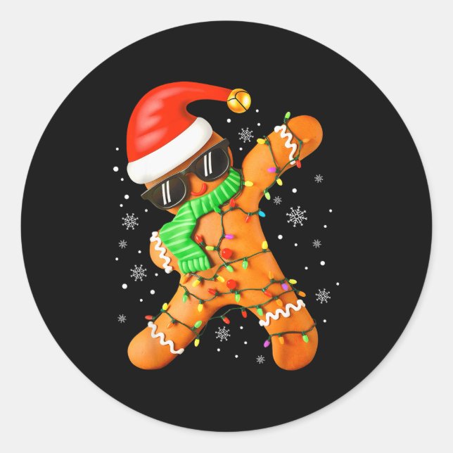 Adesivo Redondo Funny Christmas Boys Kids Dabbing Gingerbread Xmas (Frente)