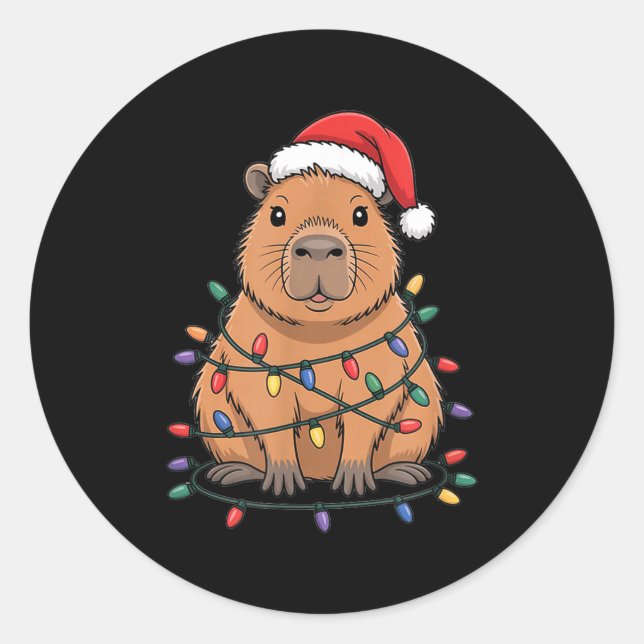 Adesivo Redondo Funny Christmas Capybara Cute Cartoon Desing  (Frente)