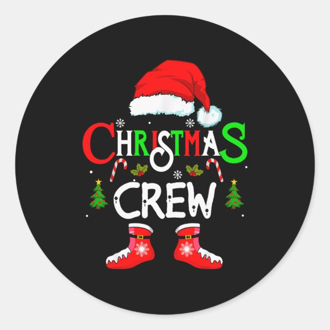 Adesivo Redondo Funny Christmas Crew Xmas Squad Santa Family Pajam (Frente)
