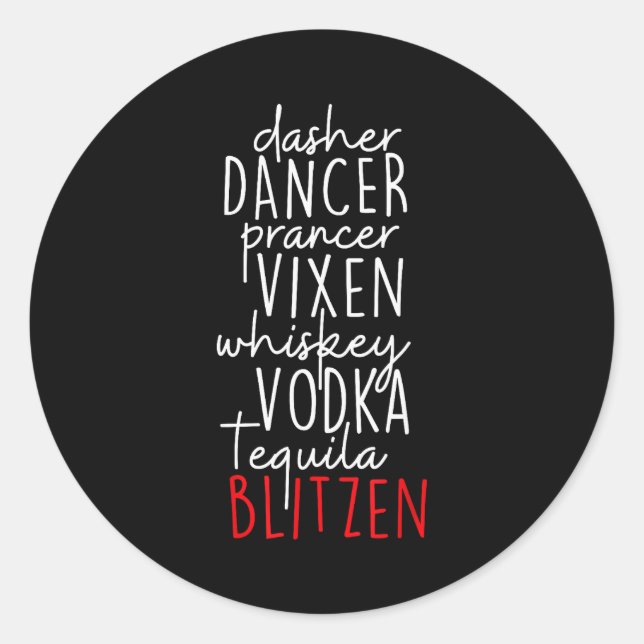 Adesivo Redondo Funny Christmas Dasher Dancer Prancer Vixen Whiske (Frente)