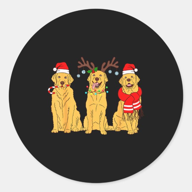 Adesivo Redondo Funny Christmas Dogs Design Dog Christmas Wearing  (Frente)