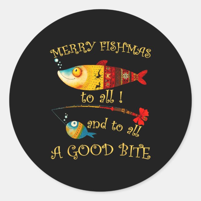 Adesivo Redondo Funny Christmas Fisherman's Merry Fishmas To All F (Frente)