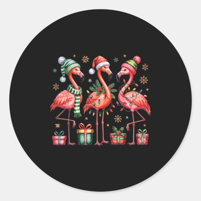 Adesivo Redondo Funny Christmas Flamingos  (Frente)