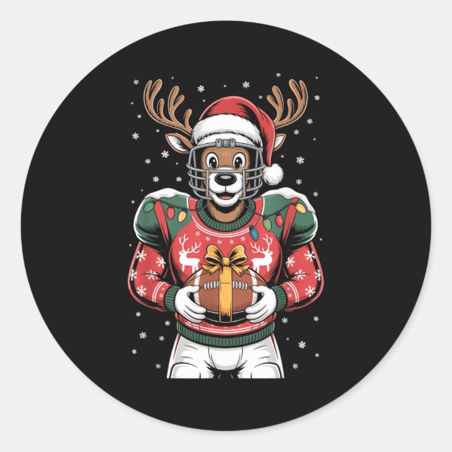 Adesivo Redondo Funny Christmas Football Reindeer  (Frente)