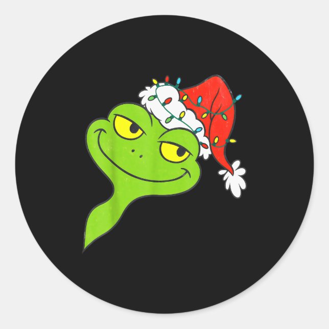 Adesivo Redondo Funny Christmas Frog Wearing Santa Hat And Lights  (Frente)