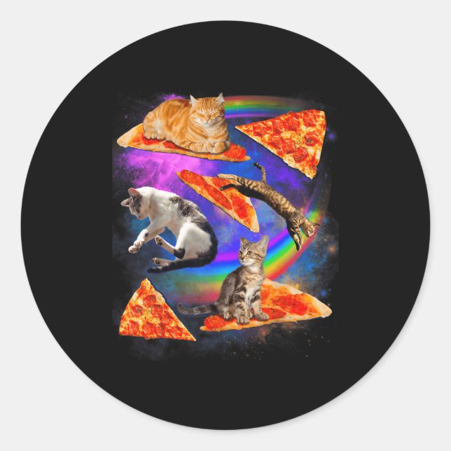 Adesivo Redondo Funny Christmas Galaxy Cat In Space Cat Riding Zza (Frente)