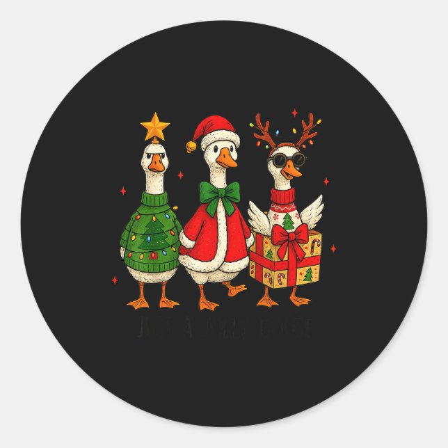 Adesivo Redondo Funny Christmas Goose Jolly Geese Santa Reindeer X (Frente)