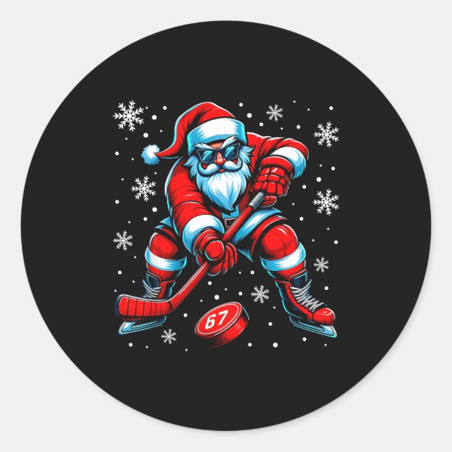 Adesivo Redondo Funny Christmas Hockey Cool Santa Claus 6 7 Meme T (Frente)