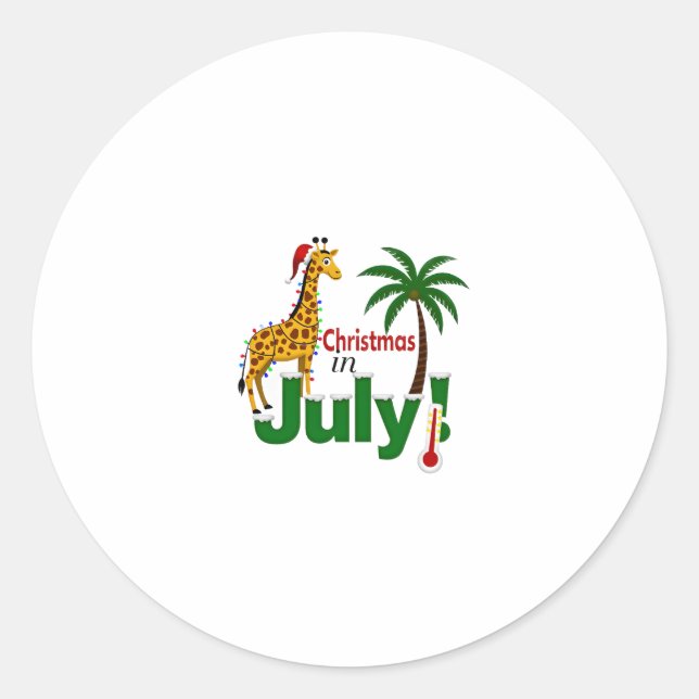 Adesivo Redondo Funny Christmas in July Shirt Santa Giraffe Palm T (Frente)