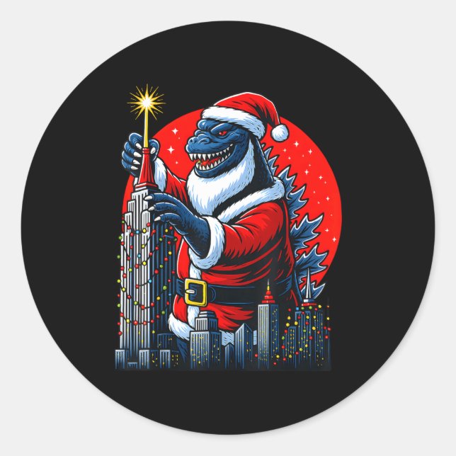 Adesivo Redondo Funny Christmas Monster Santazilla Holiday Dinosau (Frente)