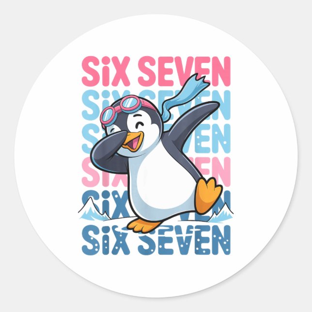 Adesivo Redondo Funny Christmas Penguin Dabbing Xmas Dab Six Seven (Frente)