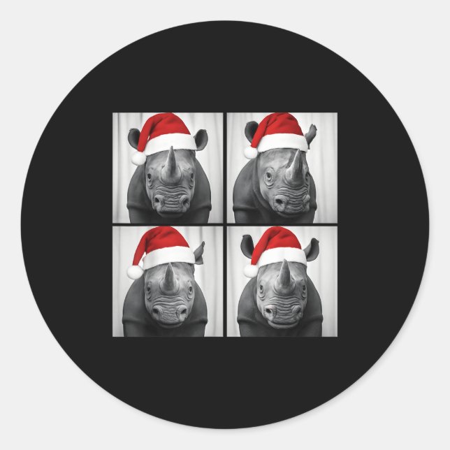 Adesivo Redondo Funny Christmas Rhinoceros Santa Photo Booth Safar (Frente)