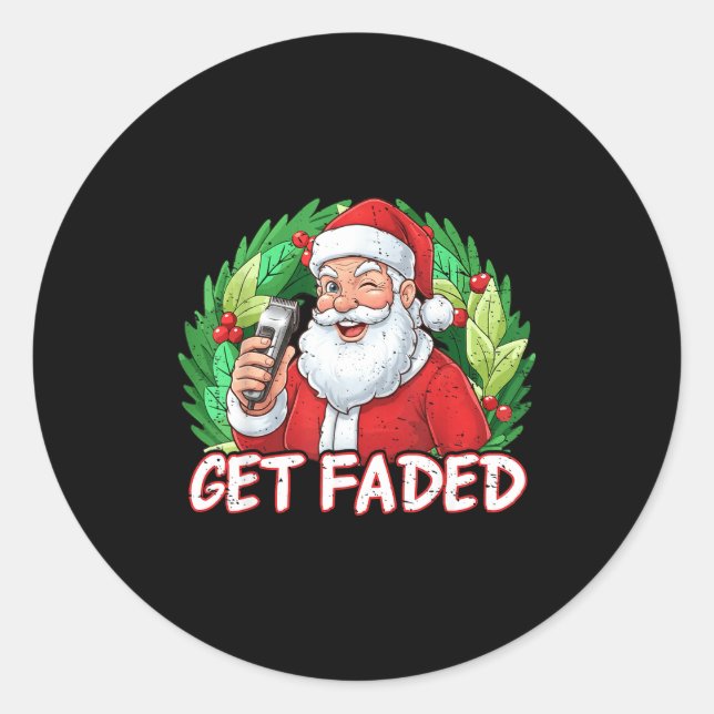 Adesivo Redondo Funny Christmas Santa Claus Santa Barber Get Faded (Frente)