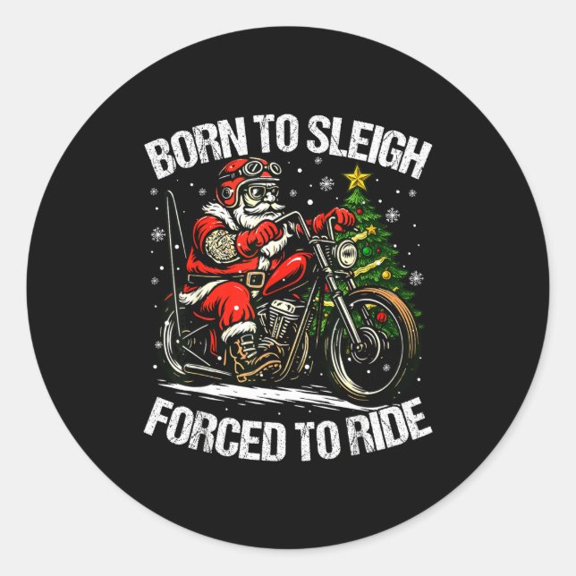 Adesivo Redondo Funny Christmas Santa Riding Motorcycle Bike Biker (Frente)