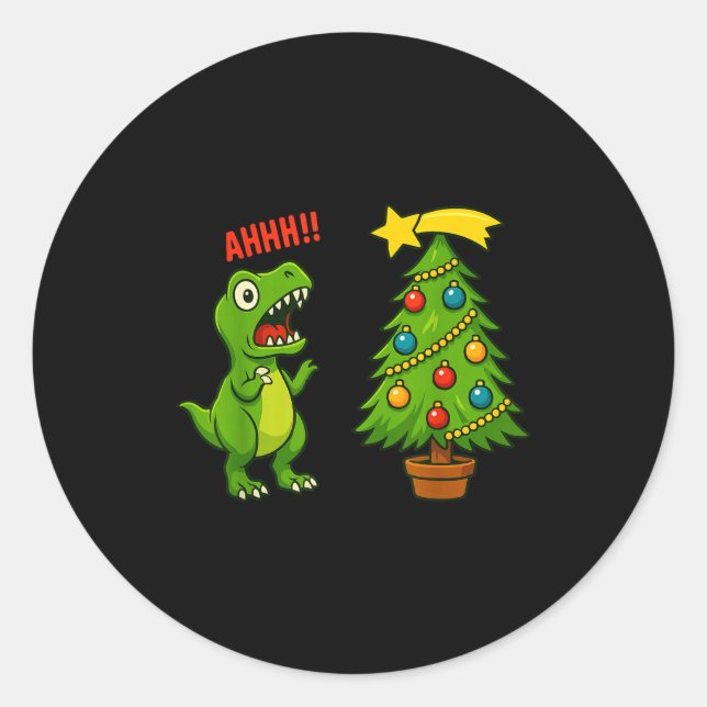 Adesivo Redondo Funny Christmas Shirt Kids Boys Christmas Dinosaur (Frente)