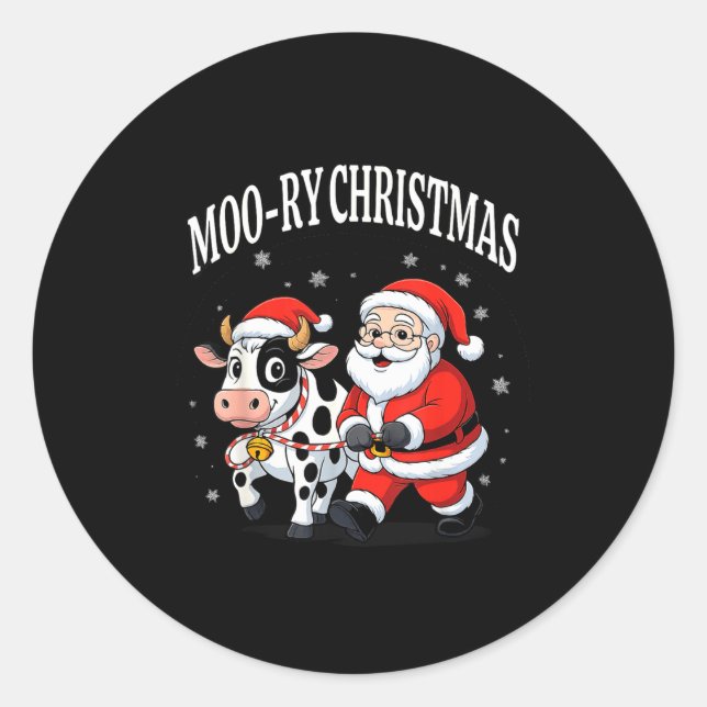 Adesivo Redondo Funny Christmas Shirts - Cow Moo-ry Xmas Santa  (Frente)