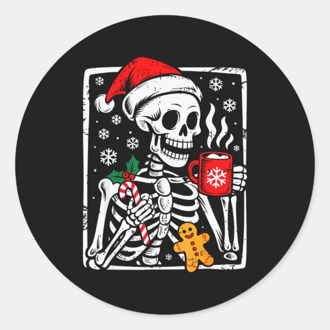 Adesivo Redondo Funny Christmas Skeleton Hot Chocolate Xmas Men Wo (Frente)