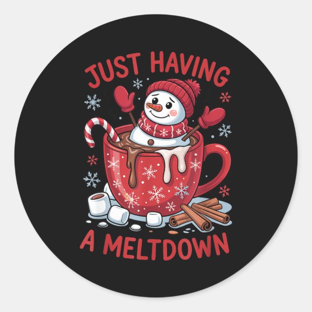 Adesivo Redondo Funny Christmas Snowman Hot Chocolate Just Having  (Frente)