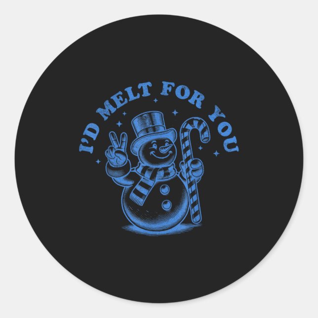 Adesivo Redondo Funny Christmas Snowman I'd Melt For You  (Frente)