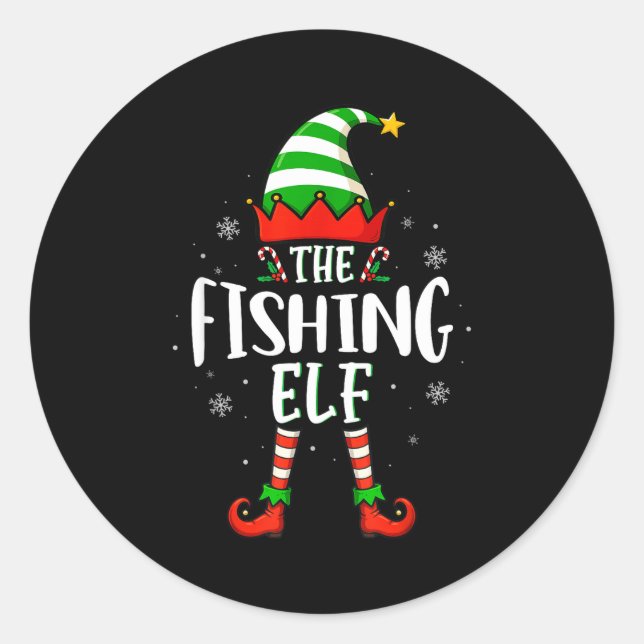 Adesivo Redondo Funny Christmas The Fishing Elf Family Matching Xm (Frente)