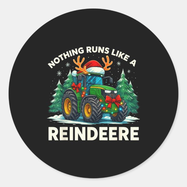 Adesivo Redondo Funny Christmas Tractor Nothing Runs Like A Reinde (Frente)