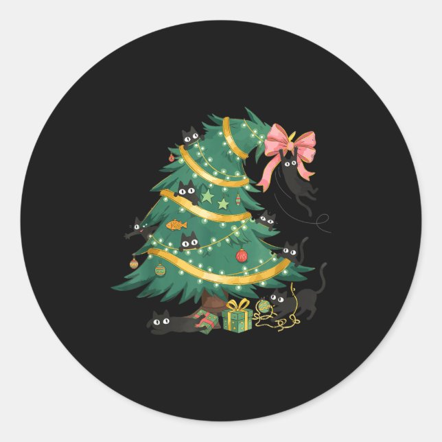 Adesivo Redondo Funny Christmas Tree Cute Black Cat Matching Famil (Frente)