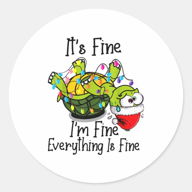 Adesivo Redondo Funny Christmas Turtle It's Fine I'm Fine Everythi (Frente)