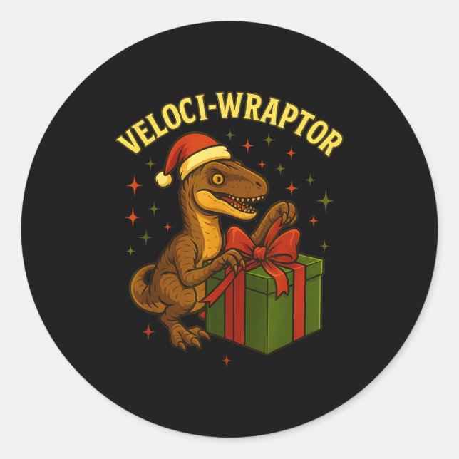 Adesivo Redondo Funny Christmas Velociraptor Pun Veloci-wraptor  (Frente)