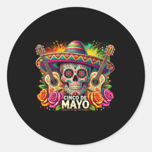 Adesivo Redondo Funny Cinco De Mayo Skeleton Skull Fiesta Sombrero