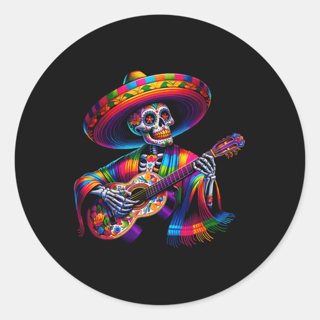 Adesivo Redondo Funny Cinco De Mayo Skeleton Skull Fiesta Sombrero (Frente)