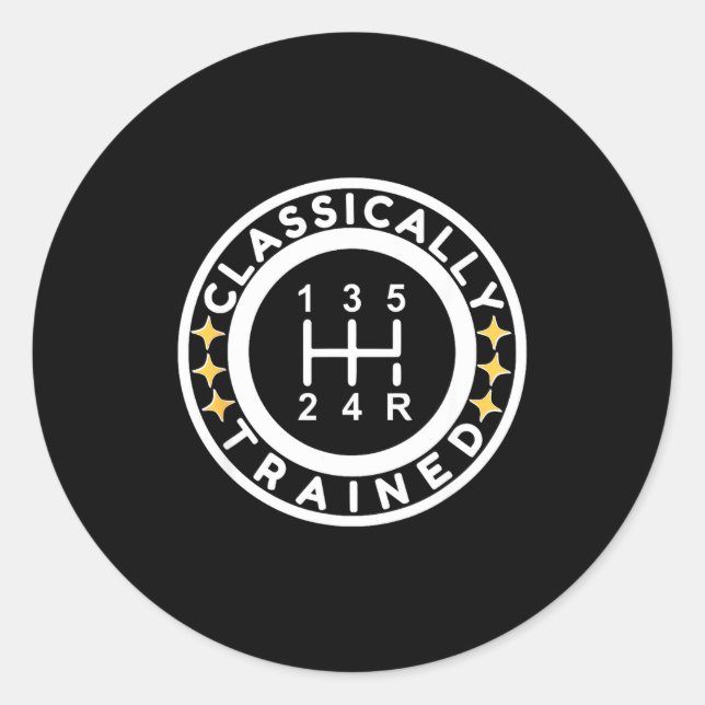 Adesivo Redondo Funny Clically Trained Manual Car Driving Humor  (Frente)