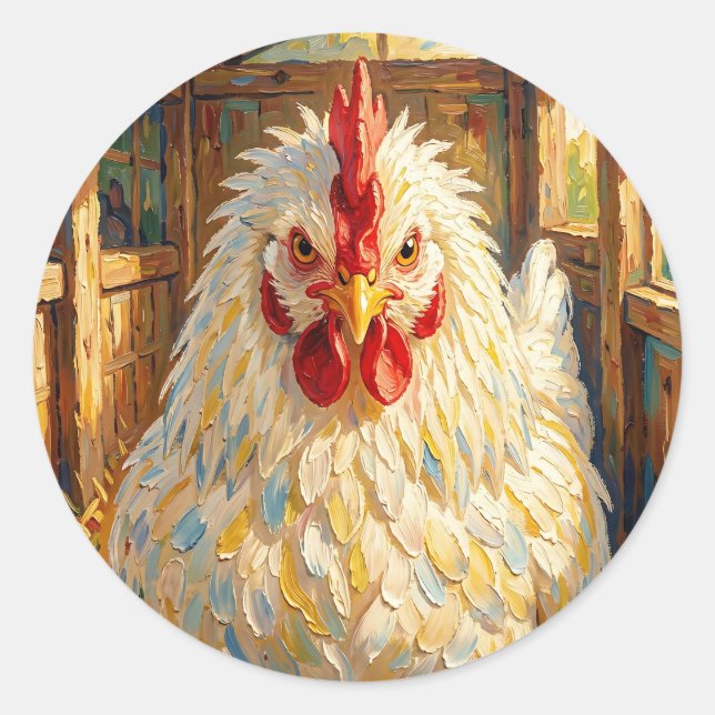 Adesivo Redondo Funny Close Up of Impasto Chicken that looks Mad (Frente)