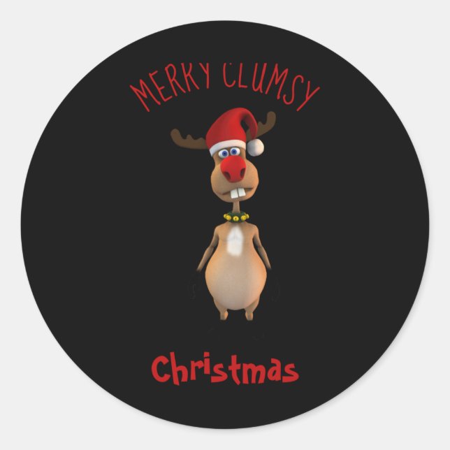 Adesivo Redondo Funny Clumsy Reindeer Merry Christmas T Shirt  (Frente)